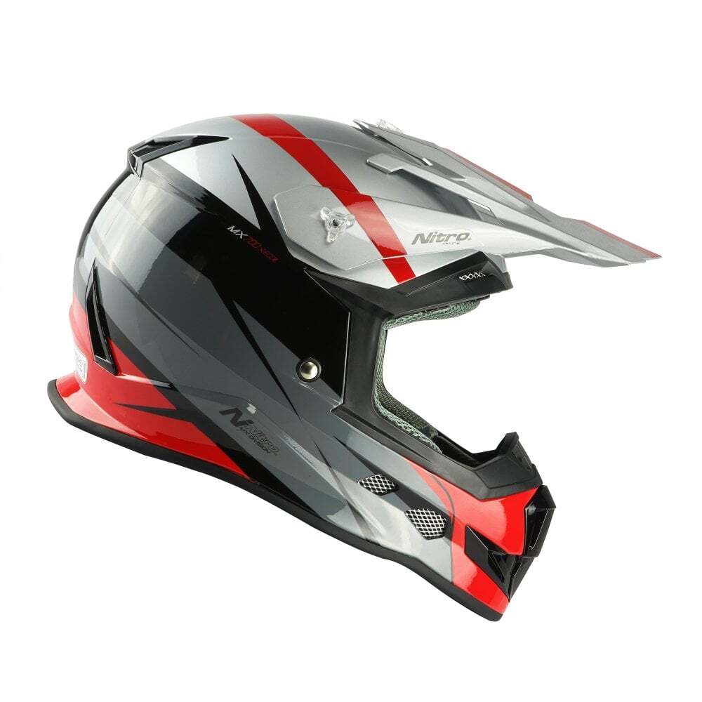 Nitro MX700 Recoil MX Off Road Motocross Motorbike Helmet Black Red Silver