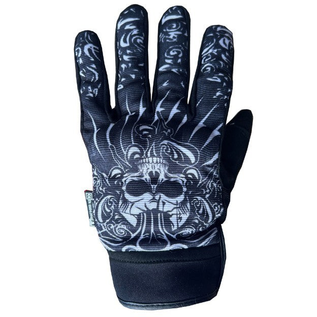 Rayven City CE Approved Short Softshell Motorcycle Motorbike Glove - Skull Black