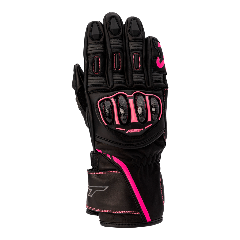 RST S-1 CE Ladies Leather Sports Motorcycle Motorbike Gloves - Black Pink