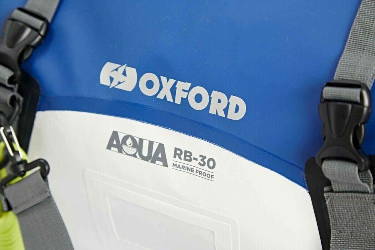 Oxford AQUA RB-30 Waterproof Marine Motorcycle 30 Litre Roll Bag - White Blue