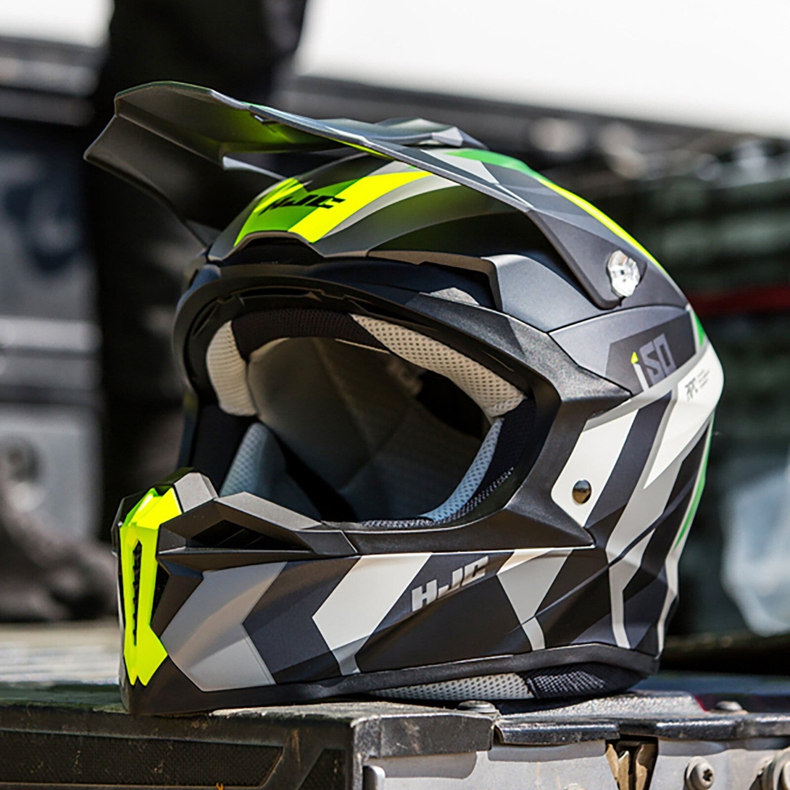 HJC I50 Vanish Green Grey Fluo MX Off Road Enduro Motorcycle Motorbike Helmet
