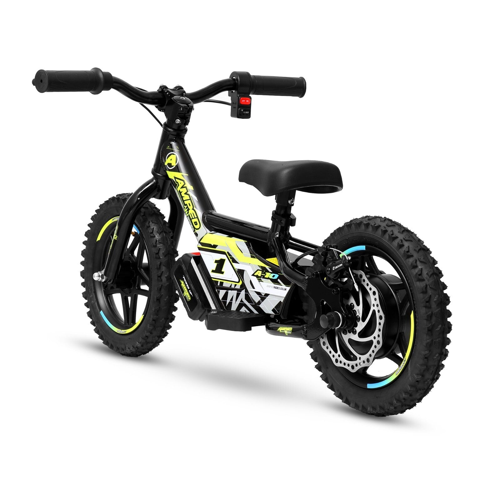 Amped A10 Black 150w 18v Electric Kids Age 3+ Balance Bike Black Yellow New 2025