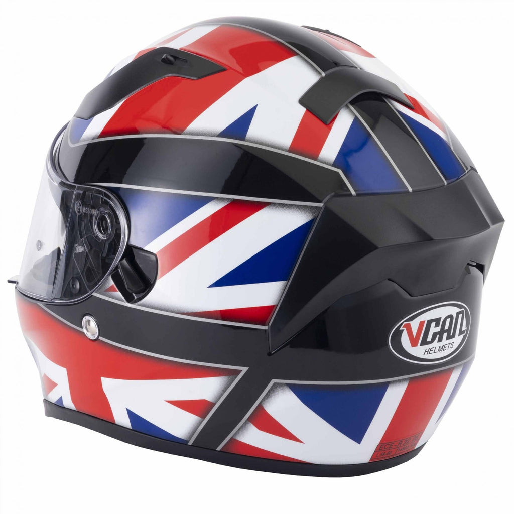 VCAN H128 Full Face Union Jack ACU Gold ECE 2206 Motorcycle Motorbike Helmet