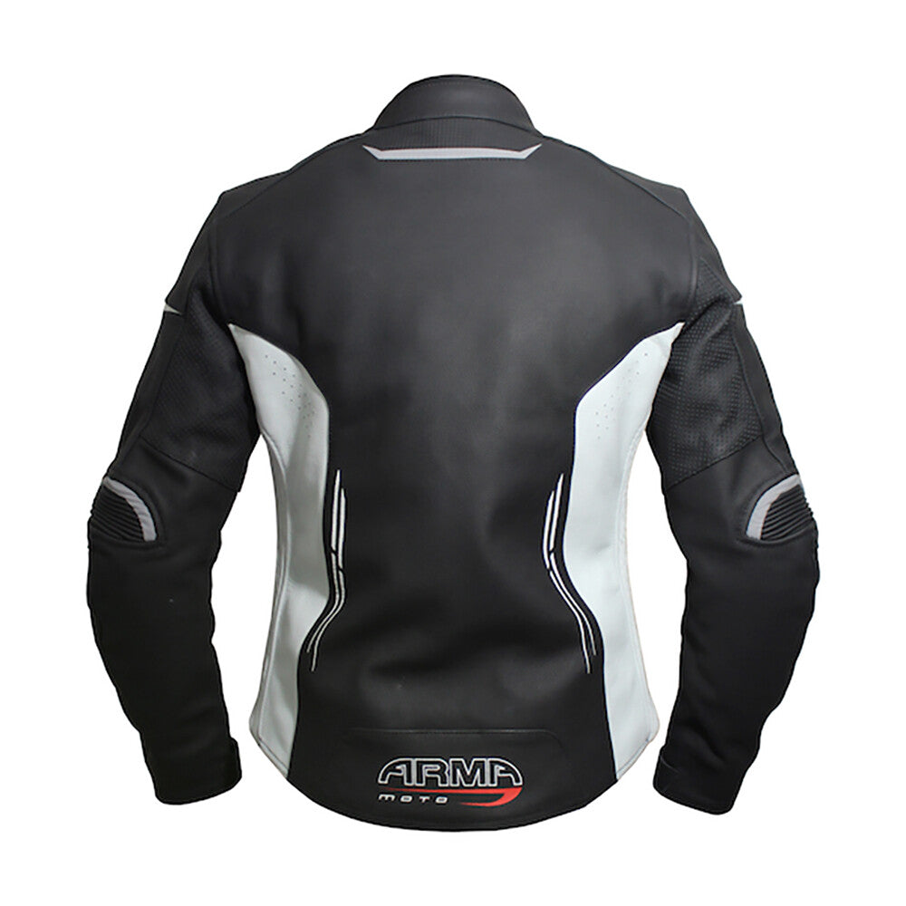 ARMR Moto Kimi Ladies Leather Motorcycle Motorbike Jacket - Black & White