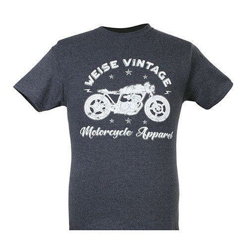 Weise Vintage Motorcycle Style Casual Short Sleeve Tee T-Shirt - Navy Blue