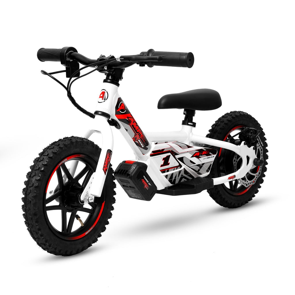 Amped A10 Black 150w 18v Electric Kids Age 3+ Balance Bike - White Red New 2025