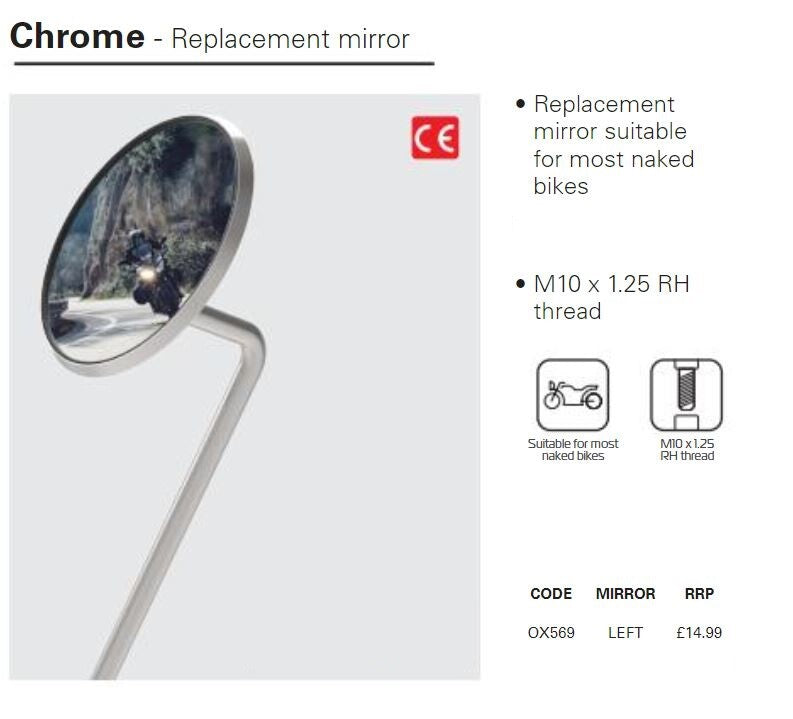 Oxford Motorcycle Motorbike Replacement Mirror Dix Chrome - Left OX569