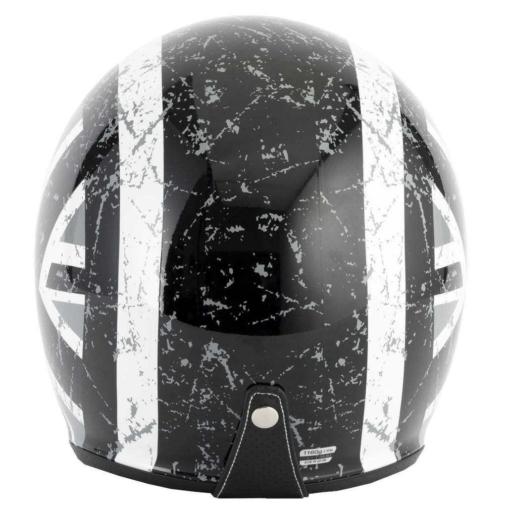 VCAN H589 Classic Retro Open Face Motorcycle Motorbike Helmet Black Union Jack