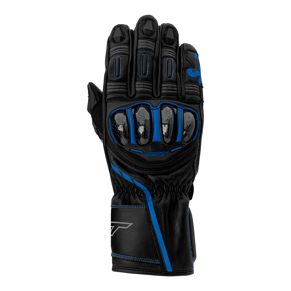 RST S-1 CE Approved Leather Sports Motorcycle Motorbike Gloves - Black Blue