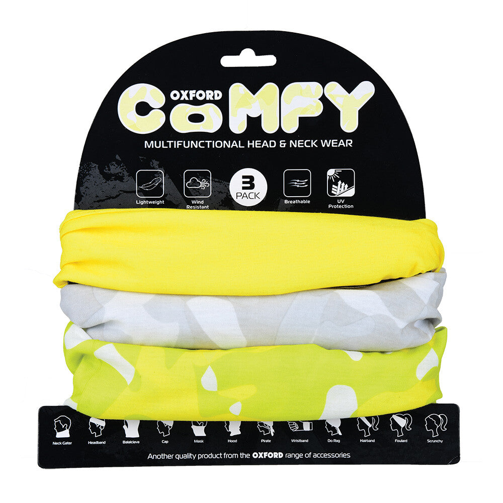Oxford Comfy 3 Pack Neck Scarf Warmer Tube Bandana Balaclava Havoc Fluo NW152