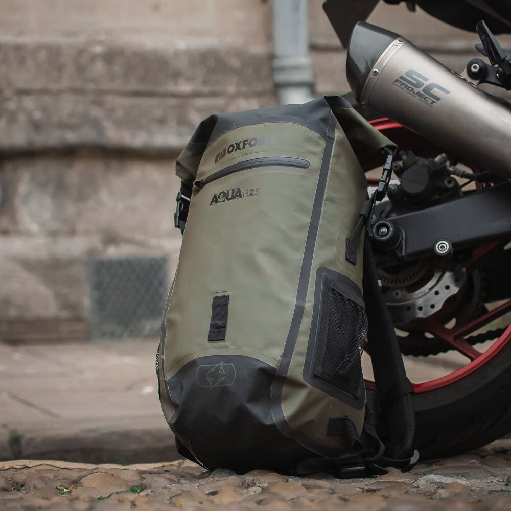 Oxford Aqua B25 Hydro Waterproof 25 Litre Motorcycle Motorbike Back Pack Khaki