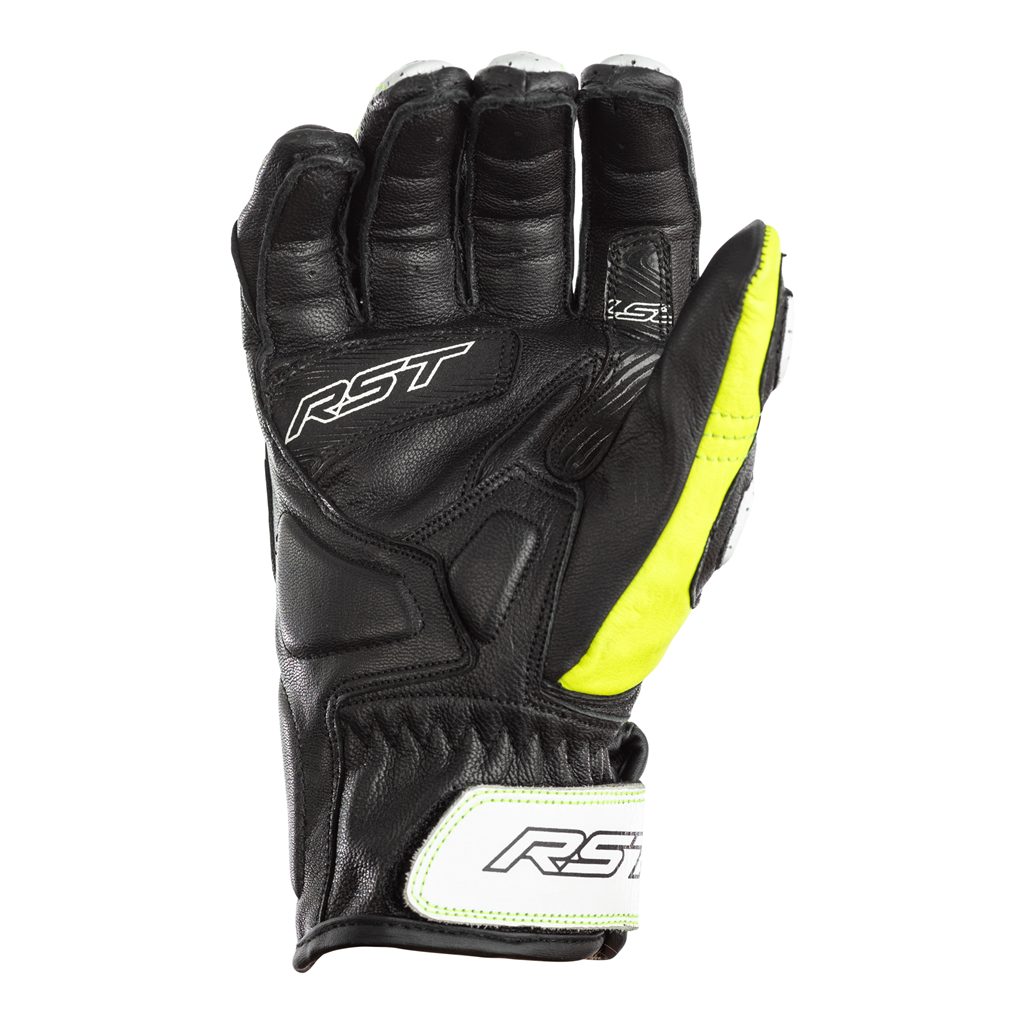 RST Stunt III CE Leather Mid Cuff Sport Motorcycle Motorbike Gloves Black Yellow