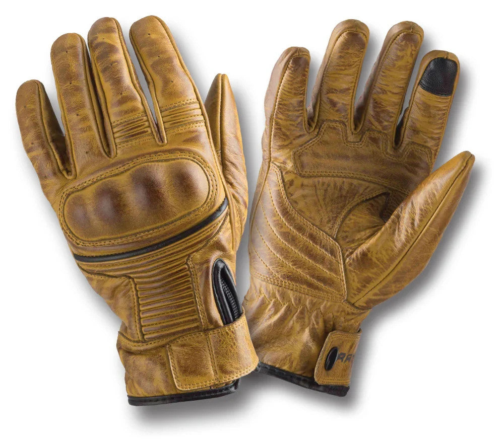 Rayven Vintage Style CE Motorcycle Motorbike Classic Tan Leather Summer Gloves