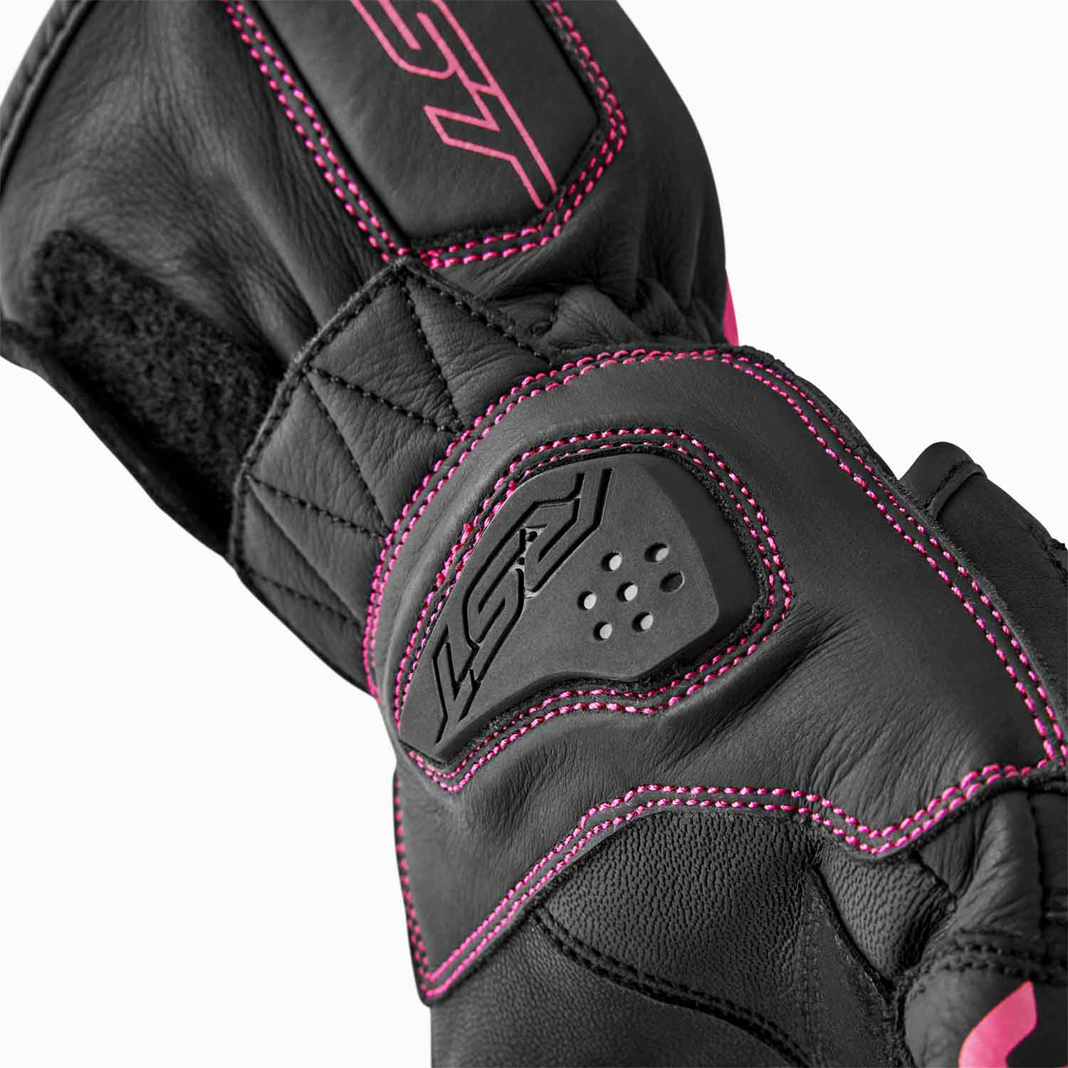 RST S-1 CE Ladies Leather Sports Motorcycle Motorbike Gloves - Black Pink