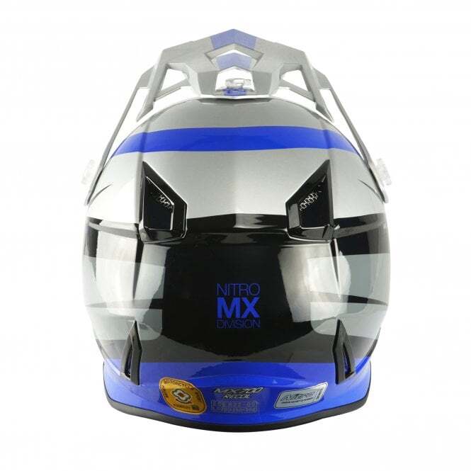Nitro MX700 Recoil MX Off Road Motocross Motorbike Helmet Silver Black Blue