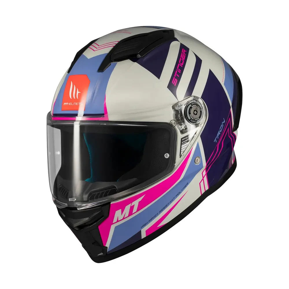 MT Stinger 2 Tron Full Face White ECE2206  Motorcycle Motorbike Helmet