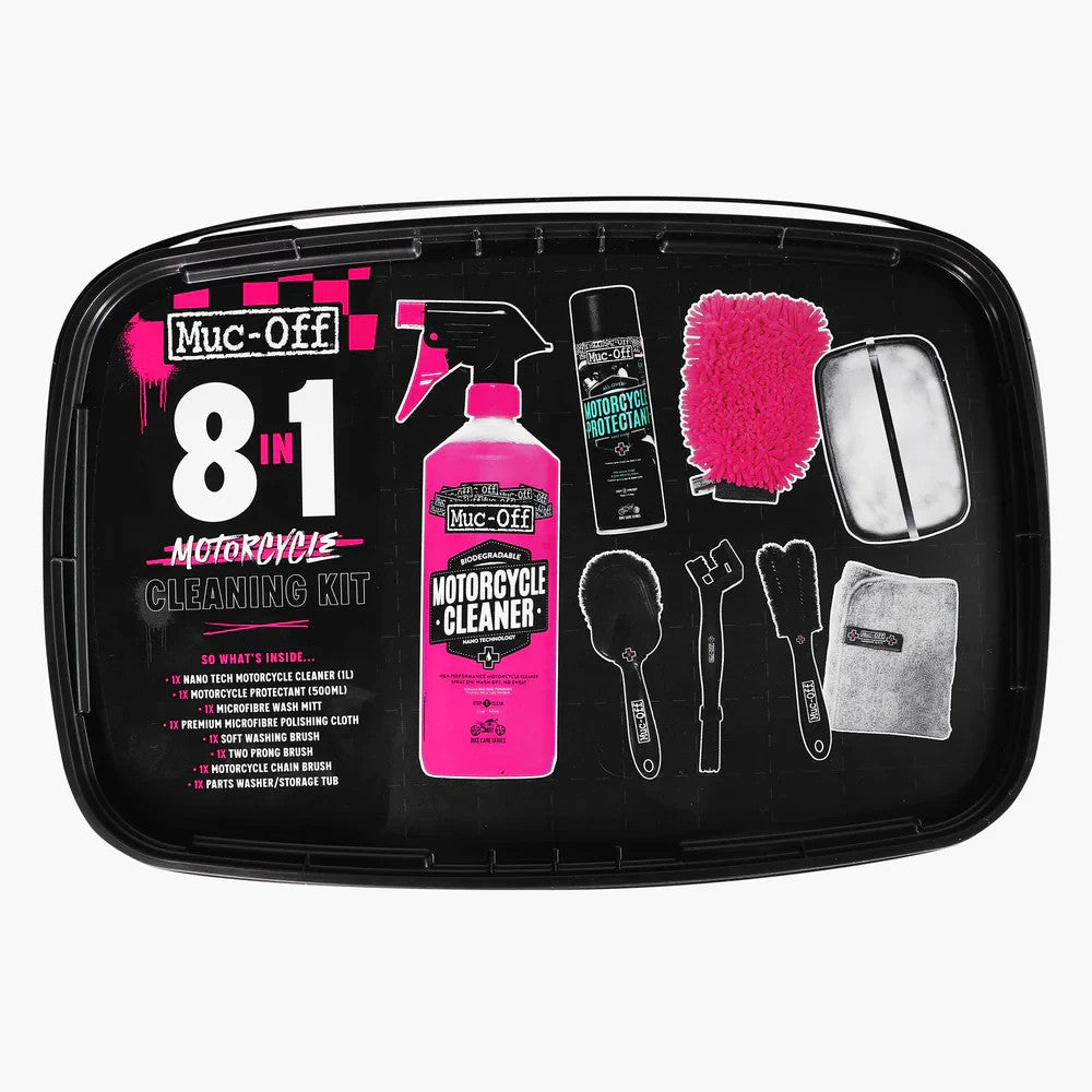 Muc-Off 8 in 1 Motorcycle Motorbike Cleaning Care Kit Ideal Stocking Filler