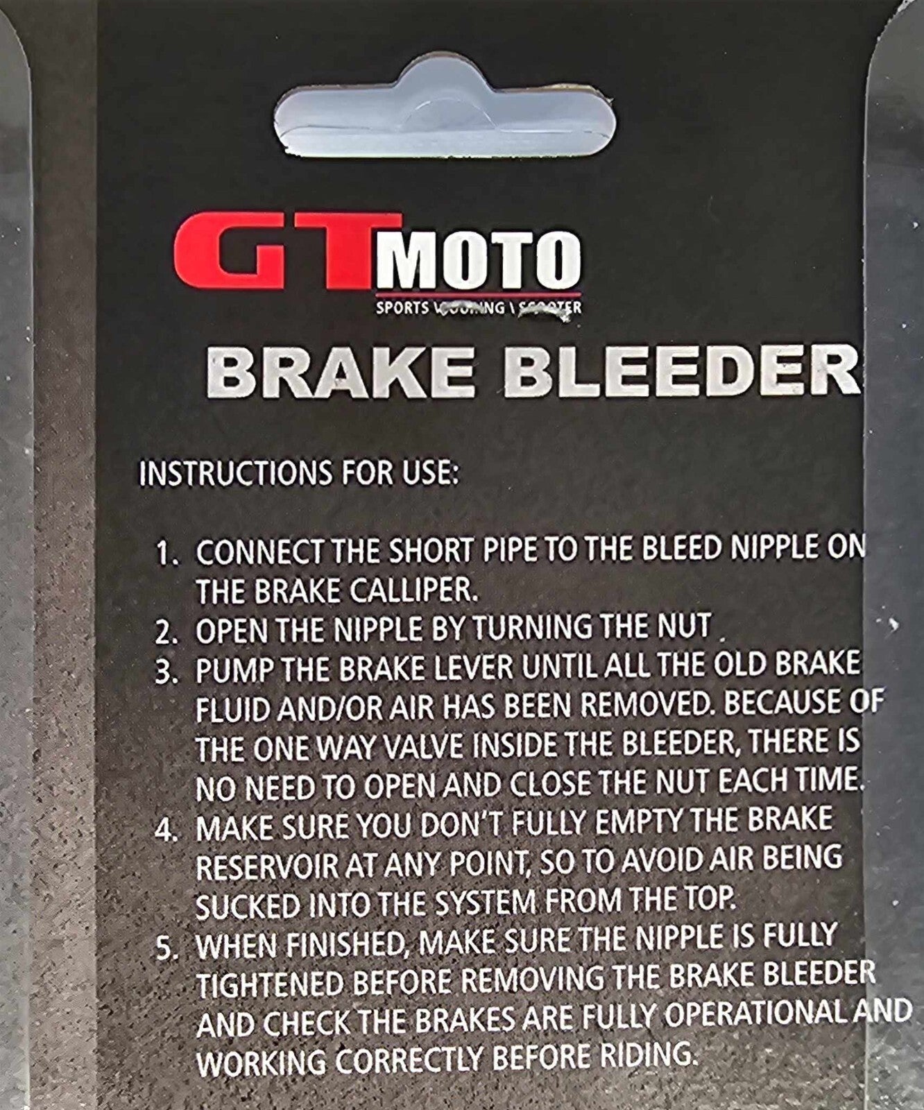 GT Moto Brake Bleeding Kit Motorcycle Motorbike Single Person Brake Bleeder