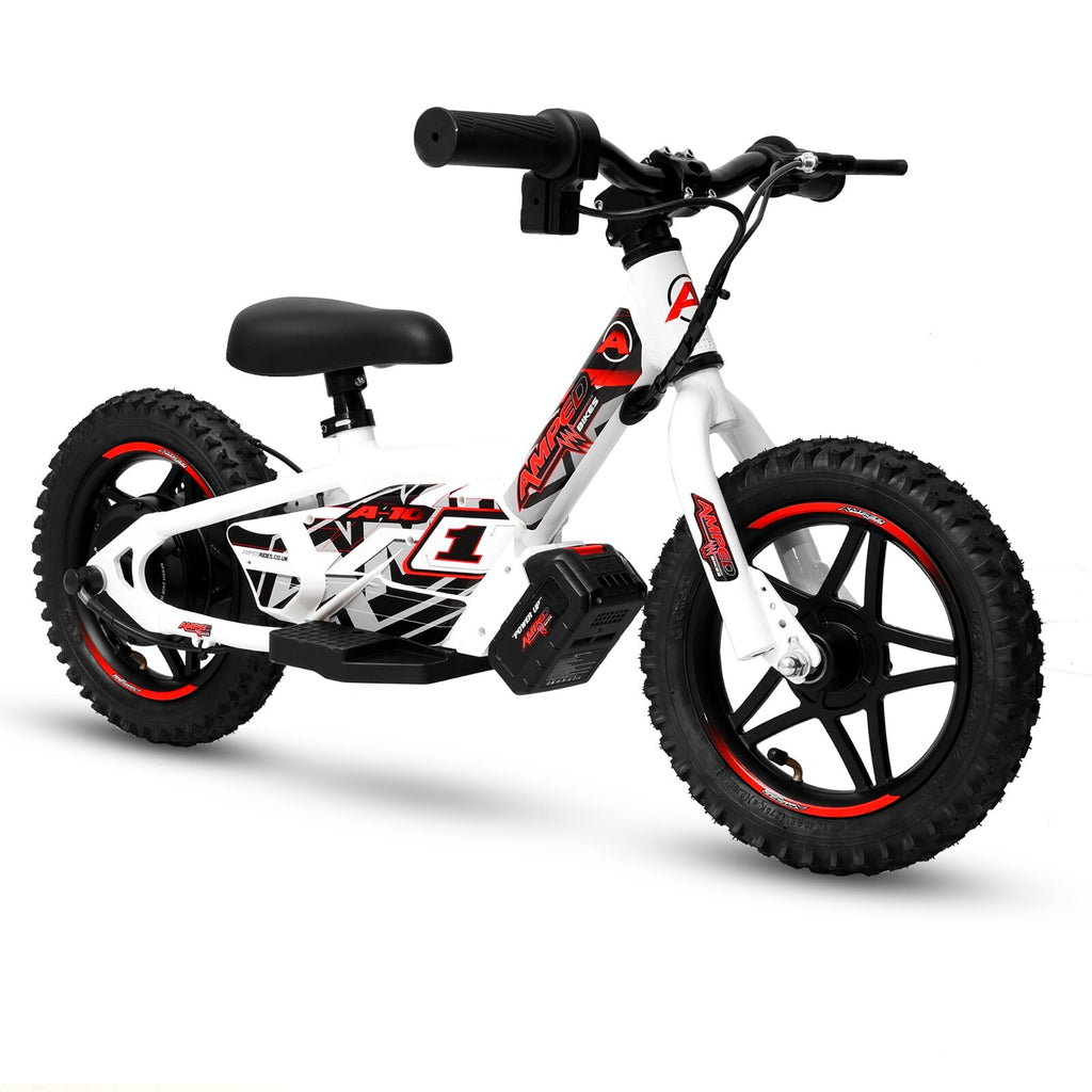 Amped A10 Black 150w 18v Electric Kids Age 3+ Balance Bike - White Red New 2025