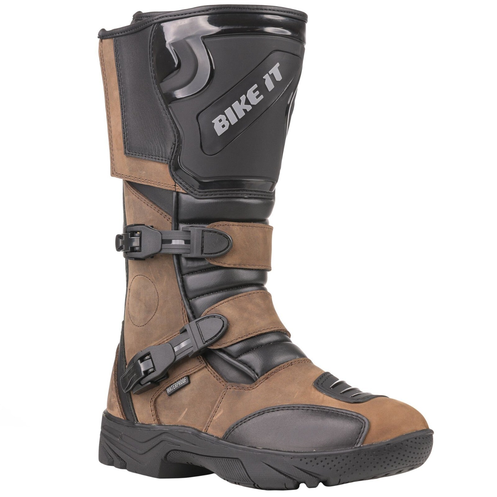 Bike It Triple-Black Motorcycle Motorbike Waterproof Adventure Style Boots Brown