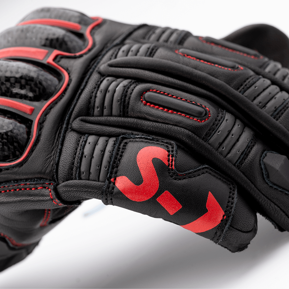 RST S-1 CE Approved Leather Sports Motorcycle Motorbike Gloves - Black Red