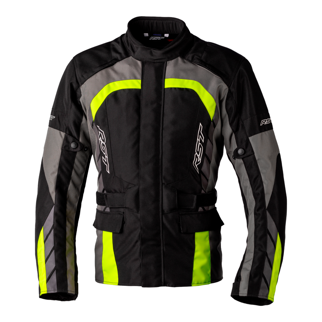 RST Alpha 5 CE Waterproof Textile Motorcycle Motorbike Jacket Black Fluo Grey