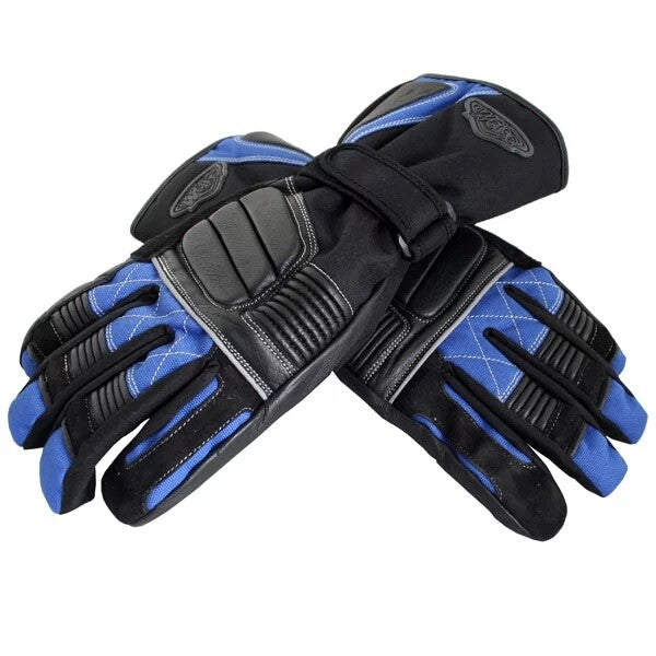 Weise Grid Waterproof Leather Textile Mix Motorcycle Motorbike Glove Black Blue