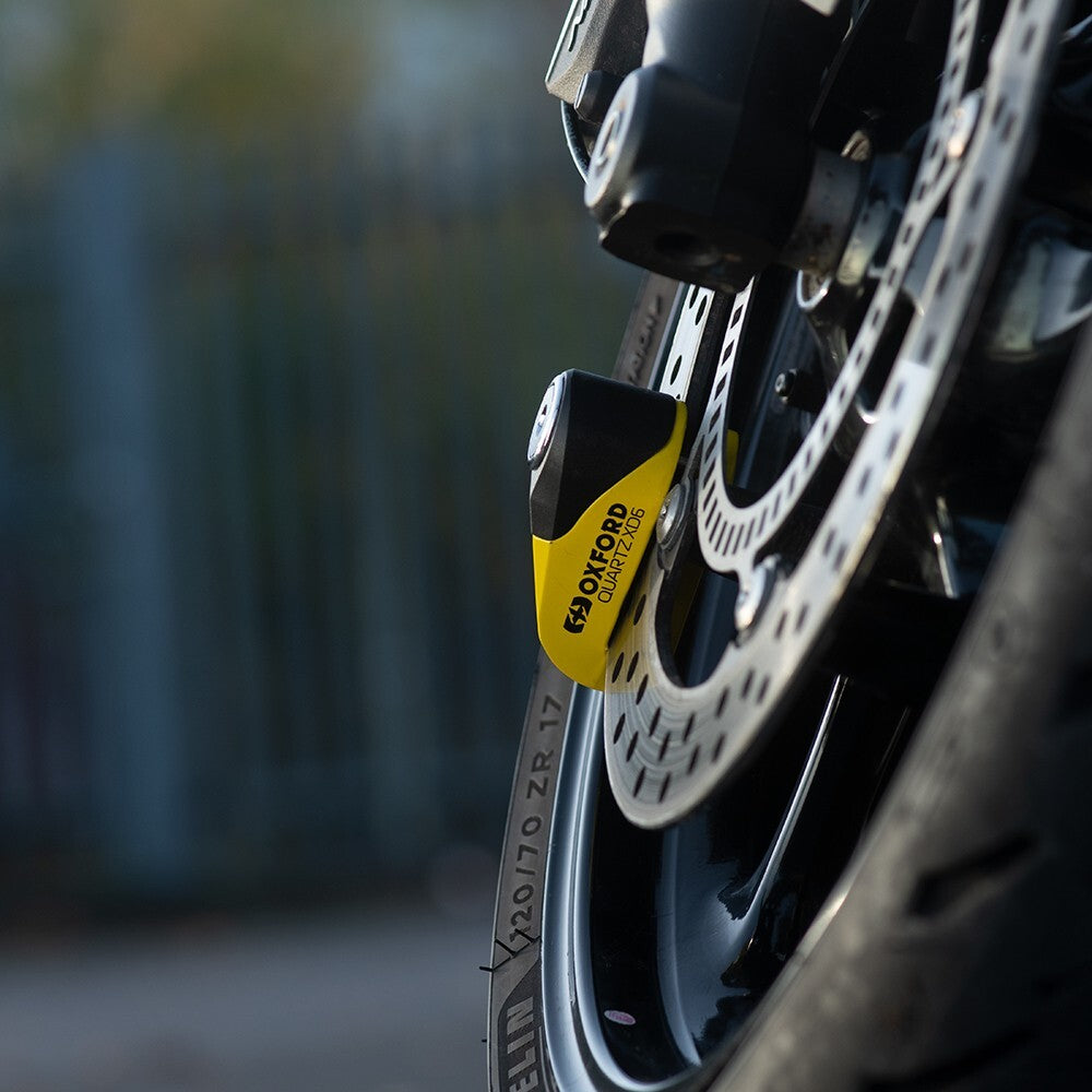 Oxford Quartz XD6 High Security Motorcycle Disc Lock 6mm Pin Black Yellow Bike