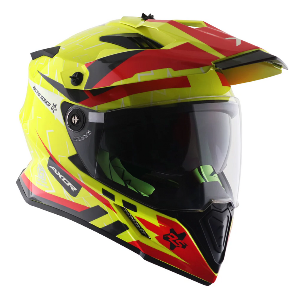 Axor X-Cross Adventure Dual Sport Helmet Yellow Red Free Smoke Visor & Pinlock