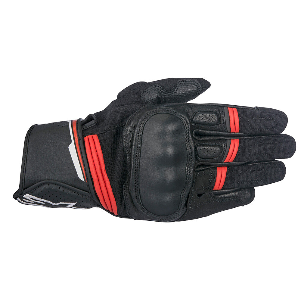 Alpinestars Booster Mens Short Leather Motorcycle Motorbike Gloves - Black Red