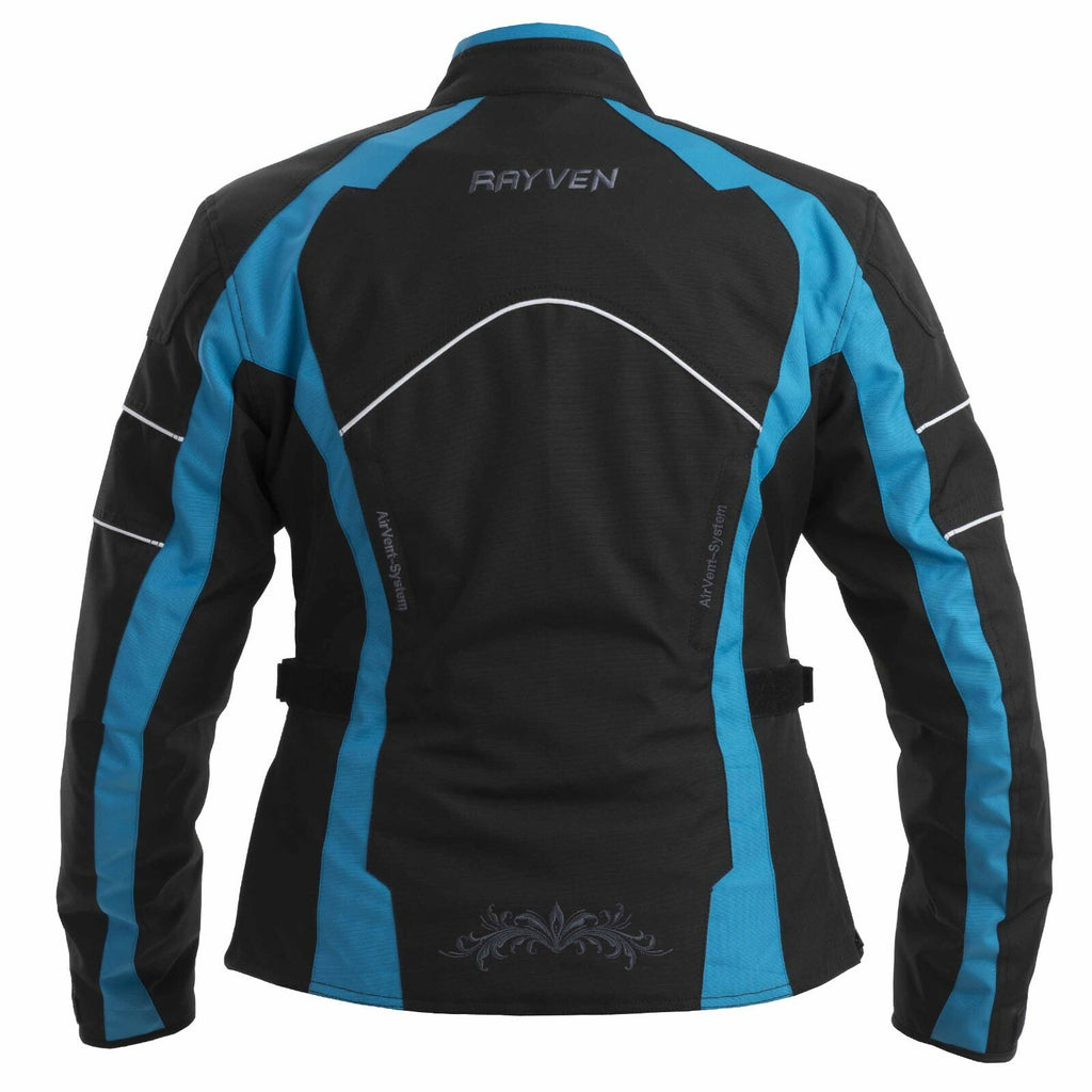 Rayven Juno Black Turquoise Blue Waterproof Ladies Motorcycle Motorbike Jacket