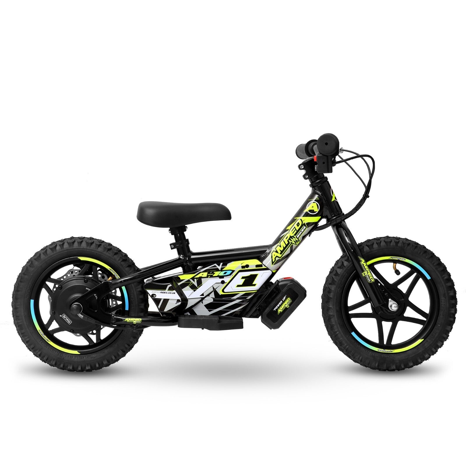 Amped A10 Black 150w 18v Electric Kids Age 3+ Balance Bike Black Yellow New 2025