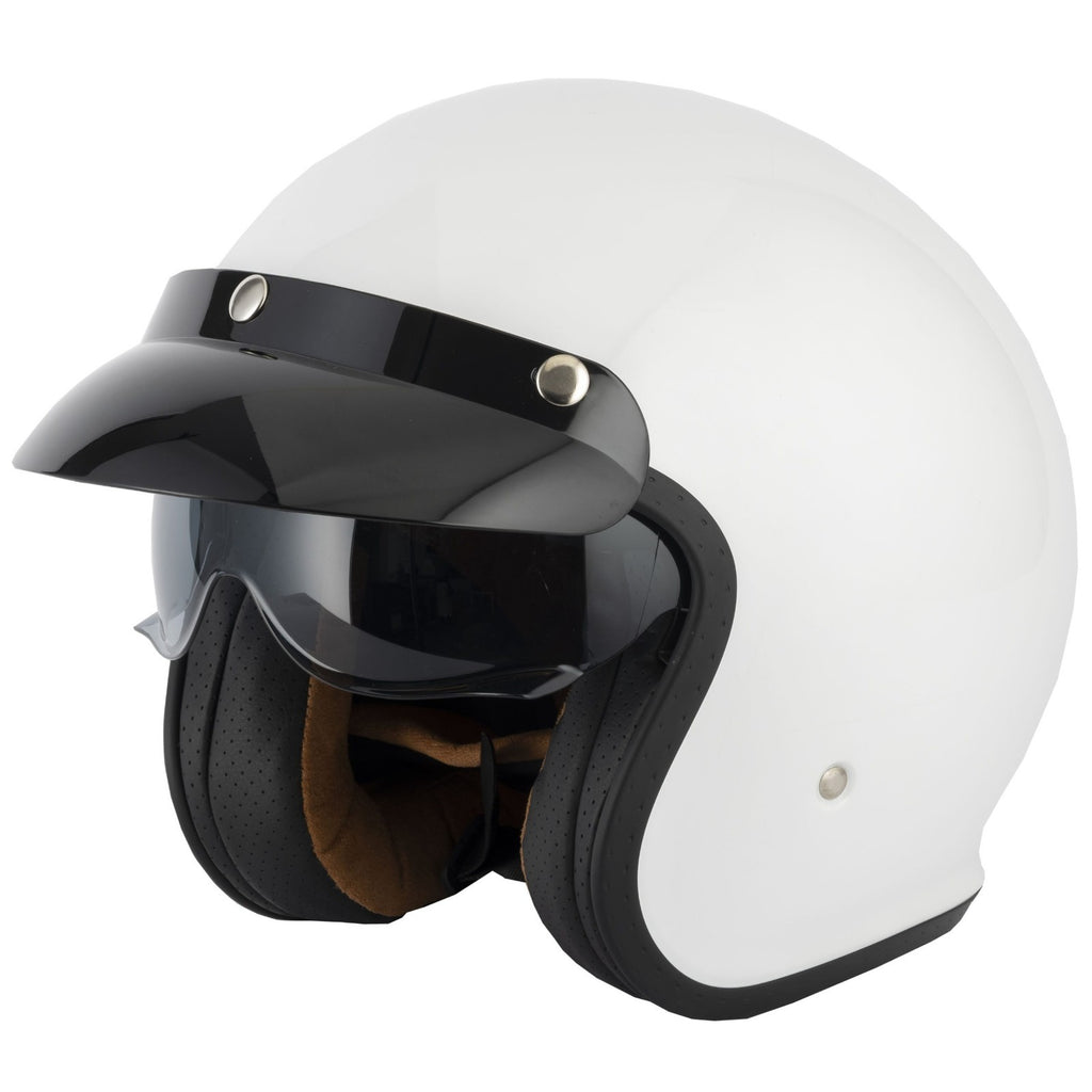 VCAN H589 Classic Retro Open Face Motorcycle Motorbike Helmet Gloss White