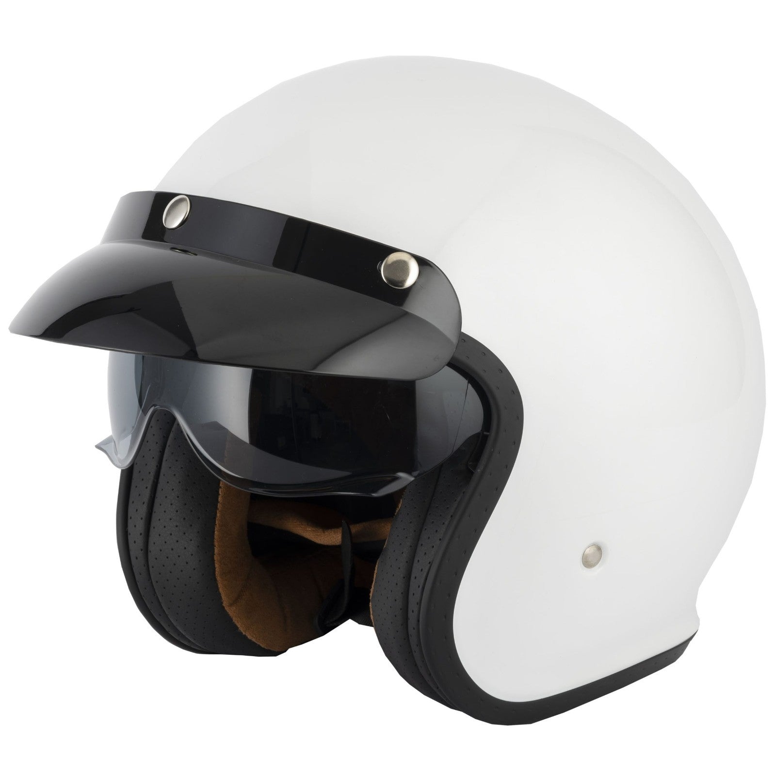 VCAN H589 Classic Retro Open Face Motorcycle Motorbike Helmet Gloss White