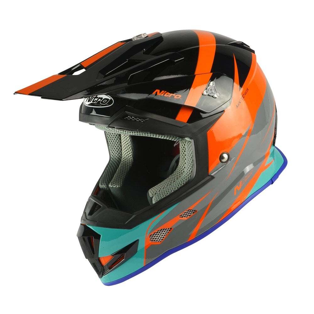 Nitro MX700 Recoil MX Off Road Motocross Motorbike Helmet Black Orange Teal