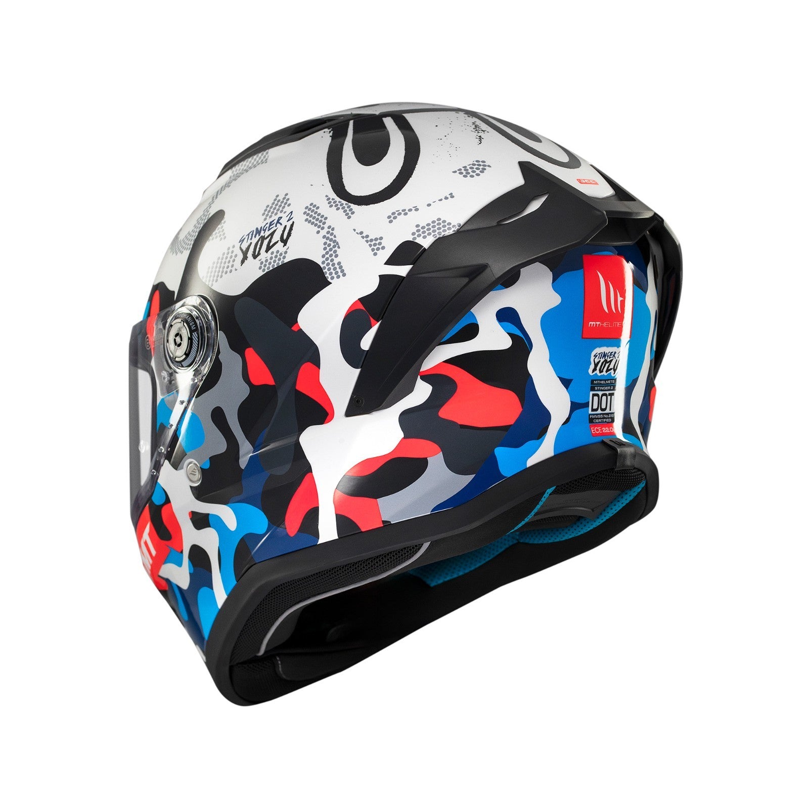 MT Stinger 2 Yozu Full Face White Red Blue ECE2206  Motorcycle Motorbike Helmet