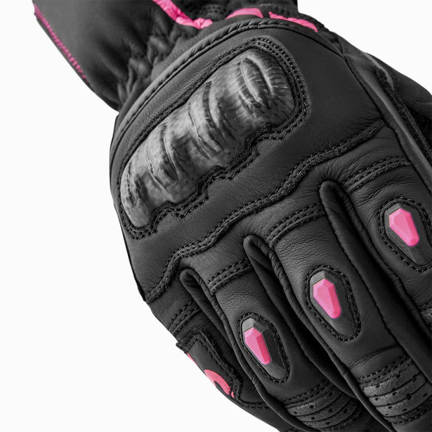 RST S-1 CE Ladies Leather Sports Motorcycle Motorbike Gloves - Black Pink