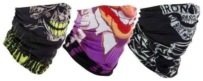 Bike It Motorcycle Bike Neck Tube Snood Balaclava Triple Pack With Faces Designs