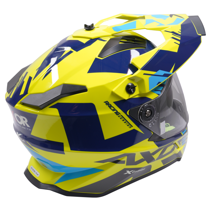 Axor X-Cross Adventure Full Face Motorcycle Motorbike Helmet - Gloss Blue Yellow