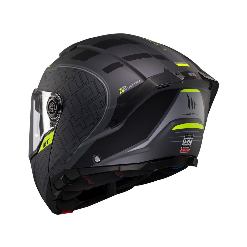 MT Helmets Atom 2 Destiny Matt Black Fluo Flip Motorcycle Motorbike Helmet