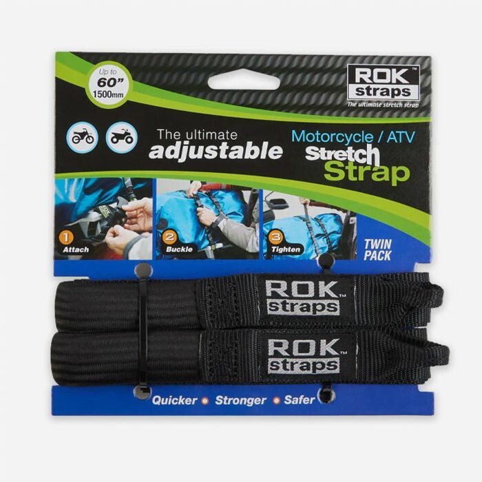ROK Stretch Strap Adjustable Luggage Strap 450mm - 1500mm Twin Pack Black