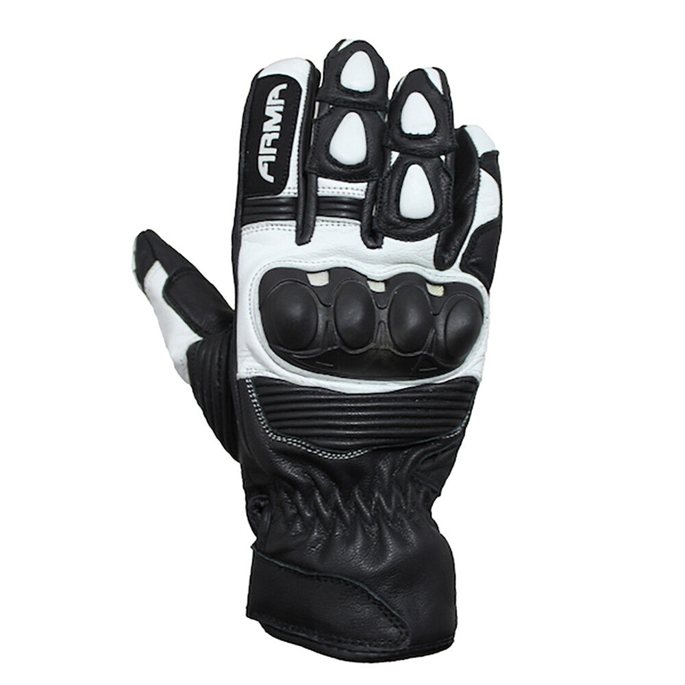 ARMR Eyoshi SHL840 Summer Leather Motorcycle Motorbike Gloves - Black & White