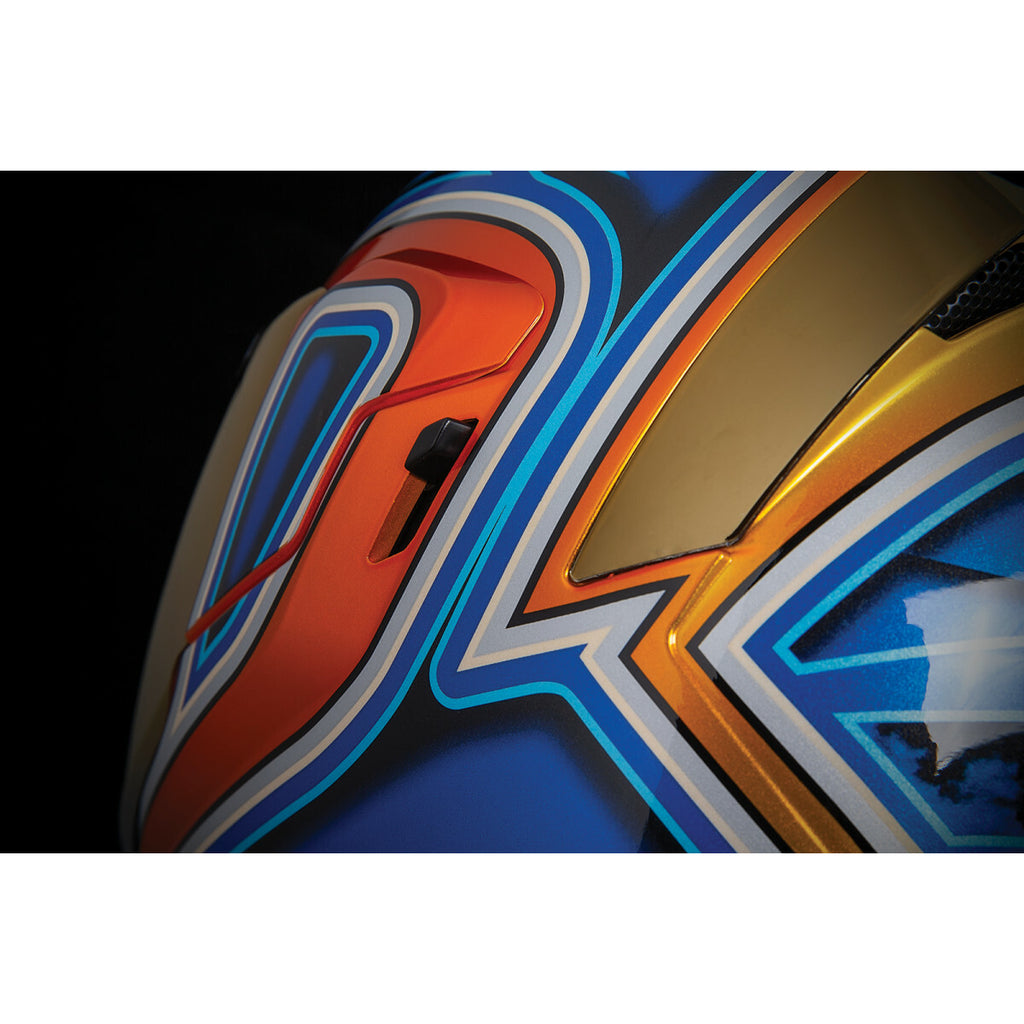 Icon Airflite El Centro Blue Orange Motorcycle Motorbike Helmet Free Gold Visor
