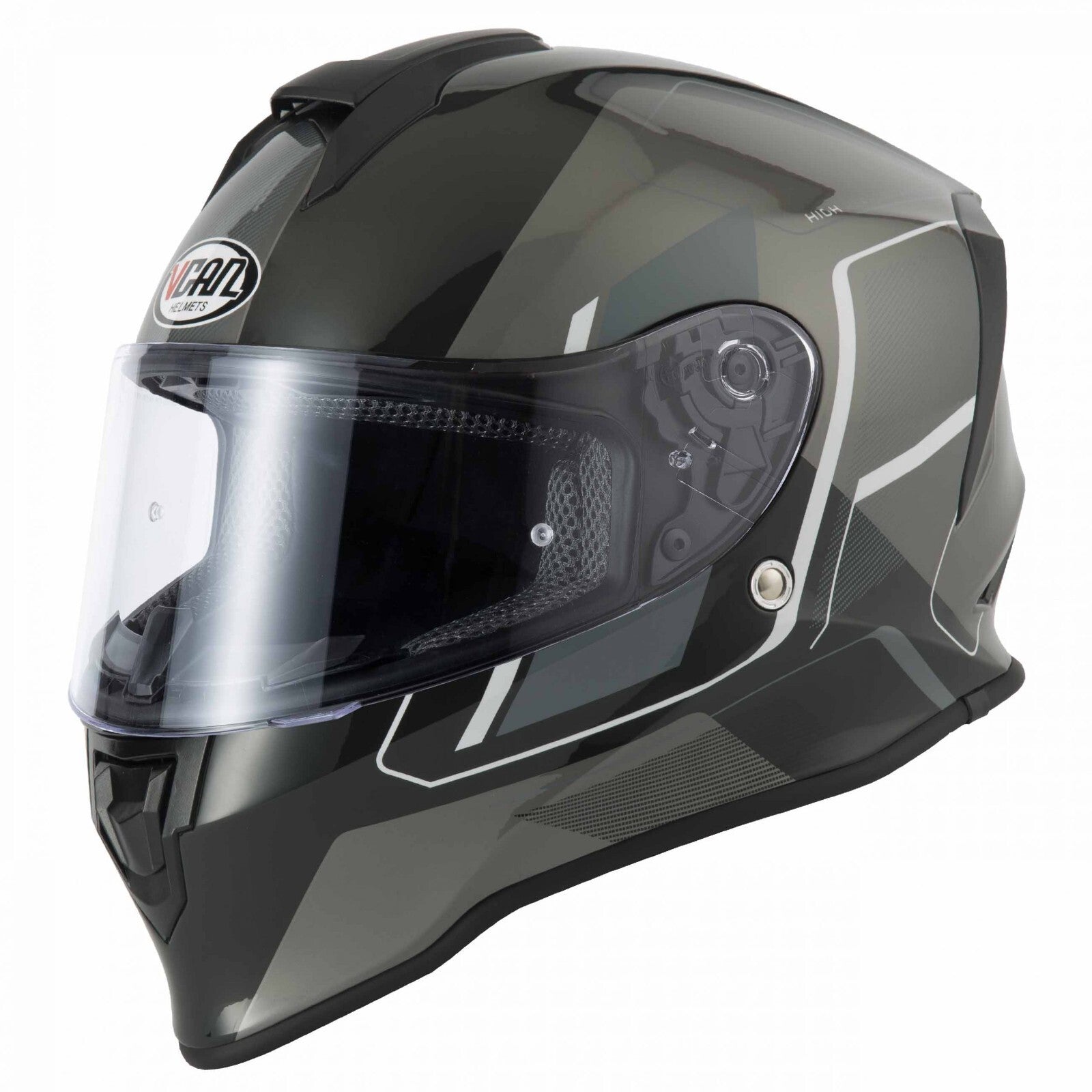 VCAN V151 Full Face Pulsar Grey ACU Gold Motorcycle Motorbike Helmet Black Grey