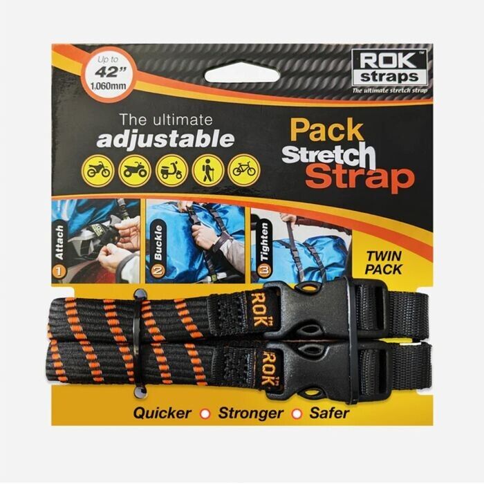 ROK Pack Stretch Strap Adjustable Luggage Strap 300mm - 1060mm Twin Pack Ref Org