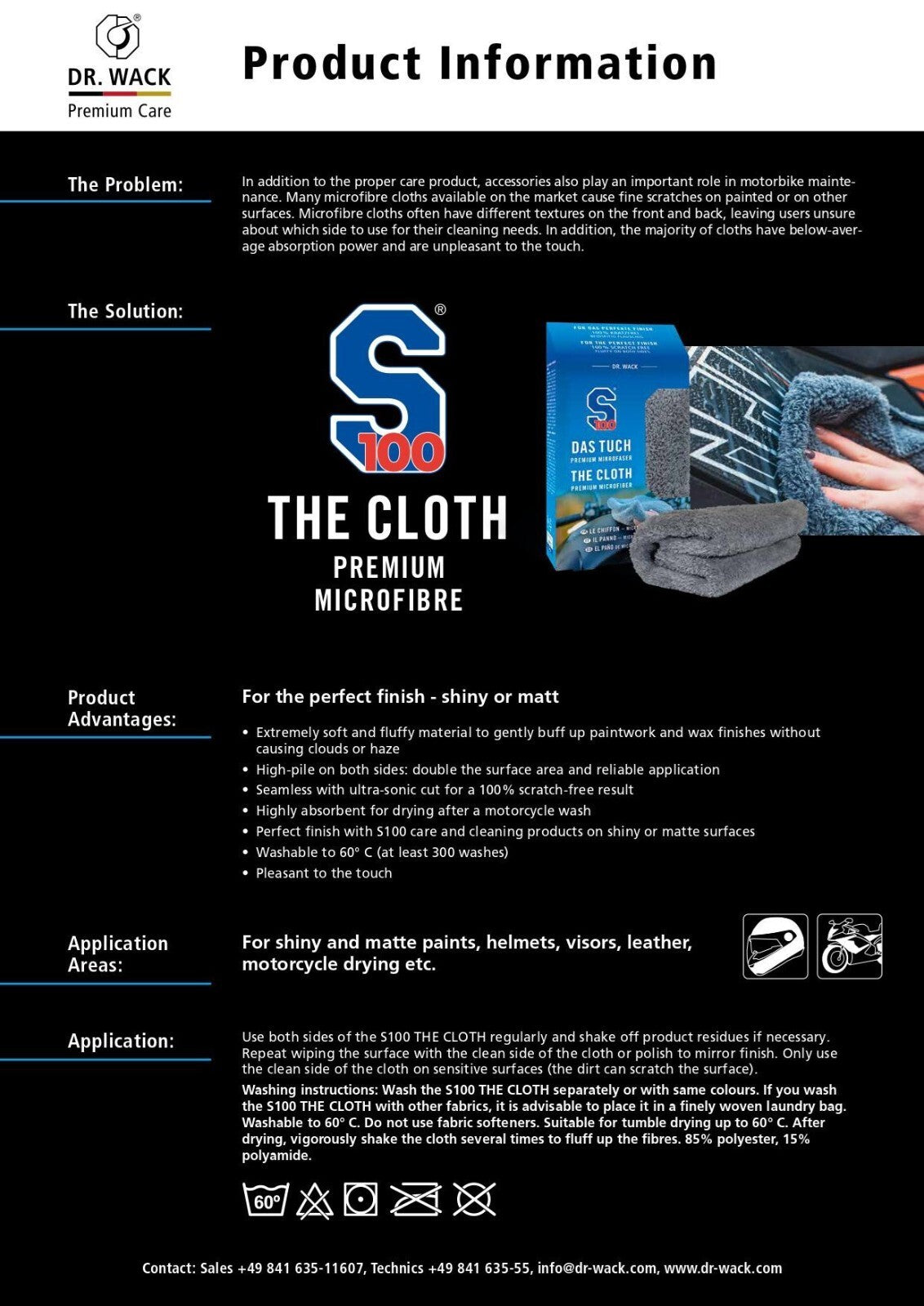 Dr Wack S100 The Cloth Premium Microfibre Motorcycle Motorbike Cleaning Cloth