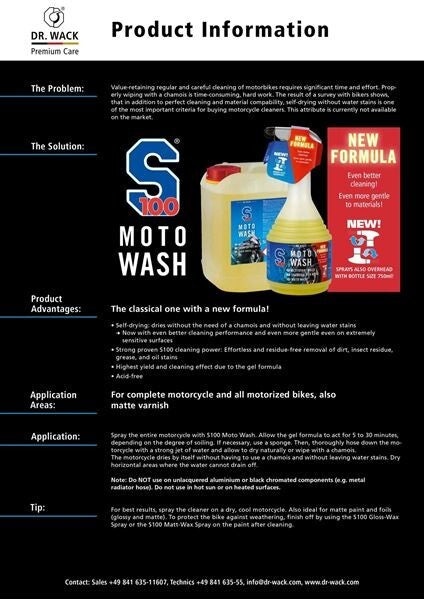 Dr Wack S100 Moto Wash Motorcycle Motorbike Cleaner Degreaser - 750ml