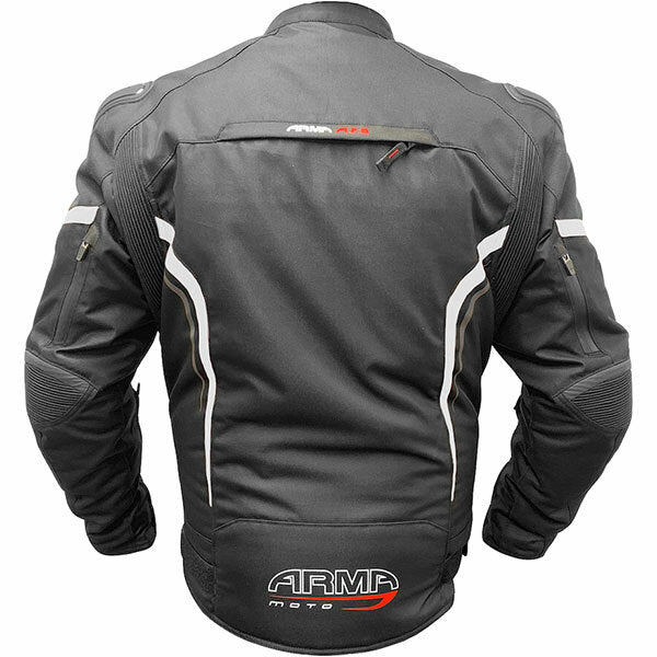 ARMR Moto Harada R Textile Waterproof Motorcycle Motorbike Jacket Black / White
