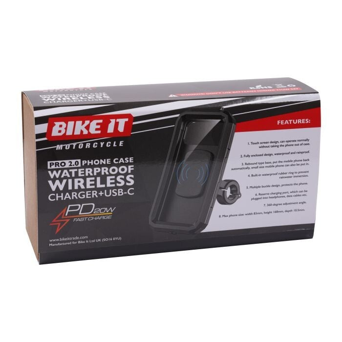 Bike It Pro2 Motorcycle Motobike Wireless Phone Charger Waterproof with USB-C