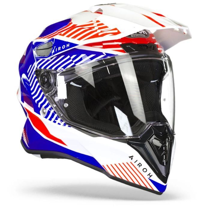 Airoh Commander Adventure ACU Gold Motorcycle Motorbike Helmet Gloss White Blue